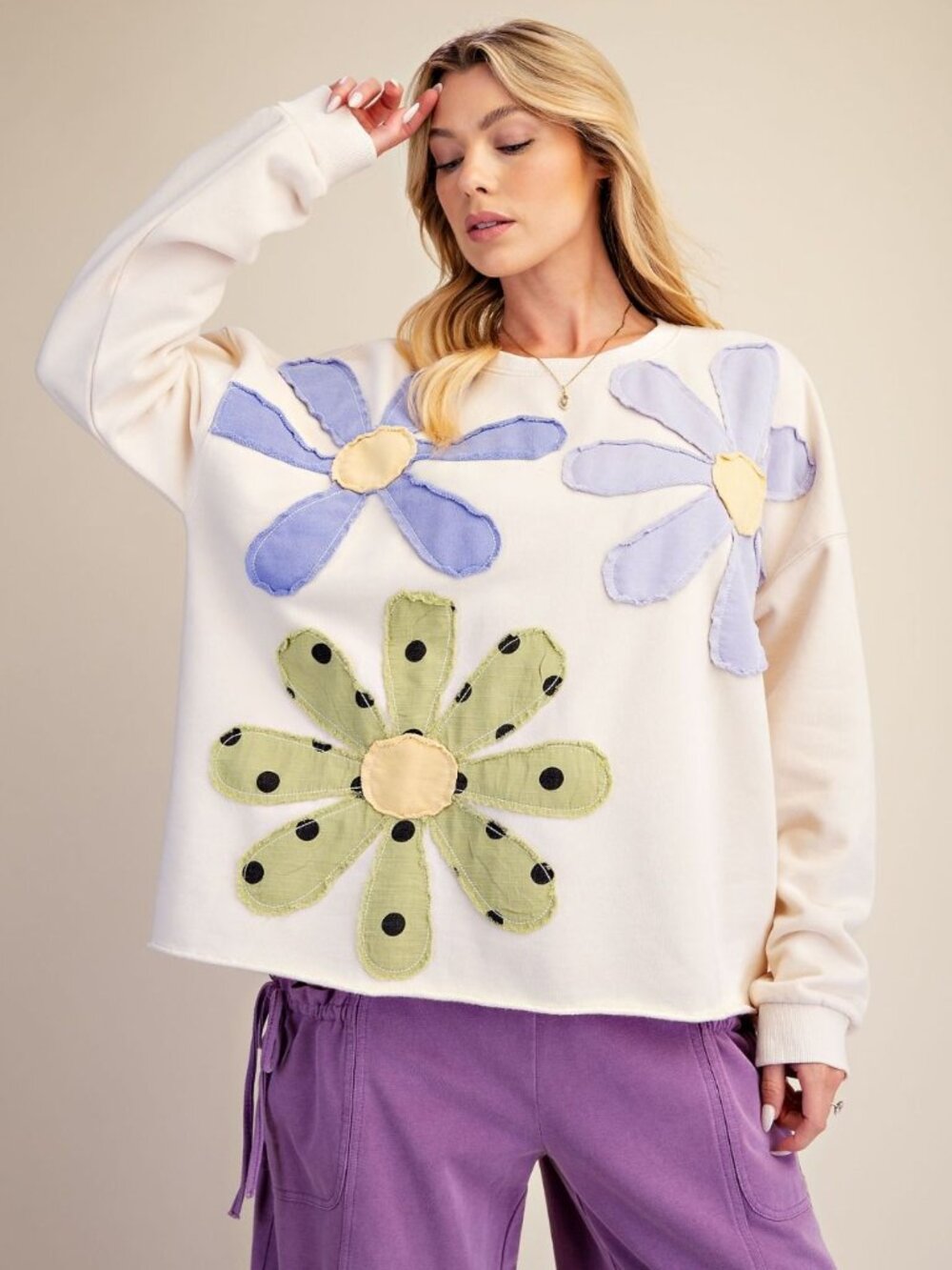 NEW IN!  EASEL Plus Size Floral Patchwork Terry Knit Pullover